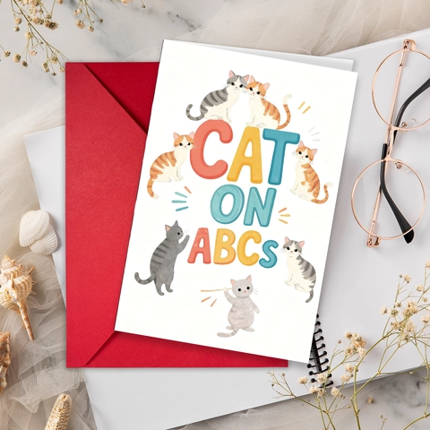 Cartoon Katze Illustration Grußkarte Und Roter Umschlag Karton Danke Notizkarte Für Geburtstag Täglich Geschenkkarte