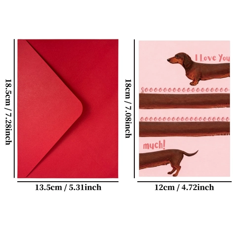 Cute Dachshund Long Dog Greeting Card Pink With Red Envelope For Valentine's Day Anniversary Gift Card I Love You So Much