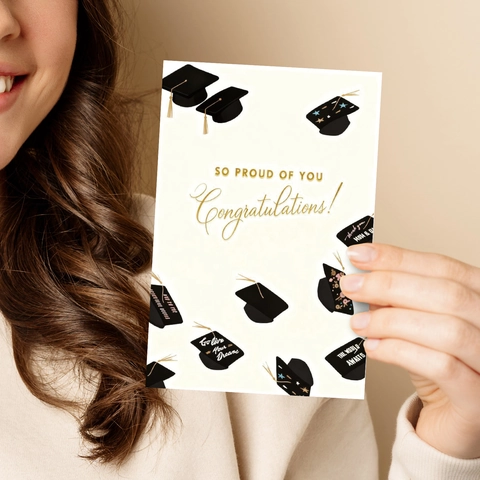 Tarjetas de Felicitación de Graduación Con Sobres Felicidades Diseño Birrete Papel de Oro para Regalo Graduado Profesor Estudiante