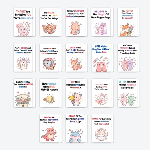 Cartes de Motivation Animaux de Dessin Animé Cartes d'Affirmation Positive pour Enfants Étudiants Notes de Boîte à Déjeuner École Bureau Cadeau