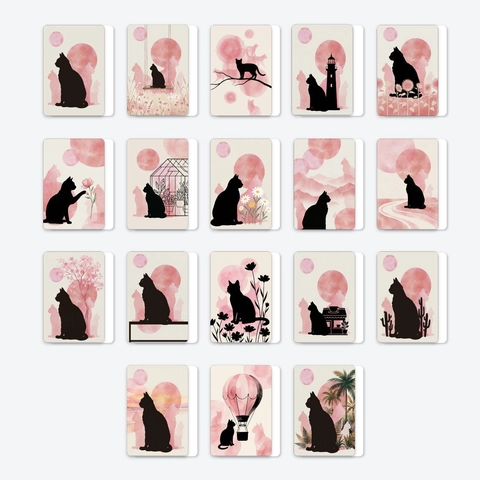 Cat Silhouette Watercolor Greeting Cards Art Decorative Postcards For Daily Gift Birthday Wedding Invitation Stationery
