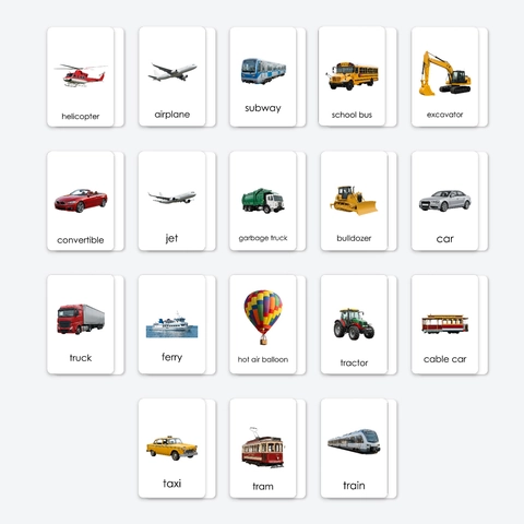 Carte per Apprendimento Inglese Veicoli per Bambini Trasporto Educativo Carte Cognitive Carta Patinata Materiale Scolastico Prescolare