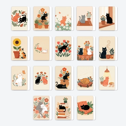 Vintage Cat Illustration Greeting Cards Healing Style Plant And Cat Message Cards For Gift Desktop Decor Stationery