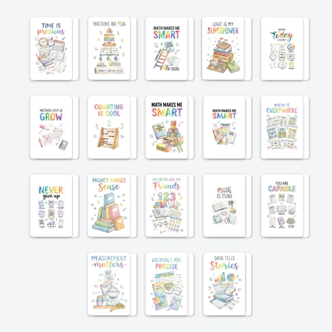 Flashcard Educative di Matematica per Bambini Mentalità di Crescita Acquerello Carta Patinata Materiale Scolastico