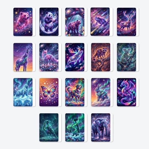 Biglietti di Auguri Artistici Animali Galassia Cielo Stellato Illustrazioni Nebulosa Colorata per Regalo Collezione Decorazione