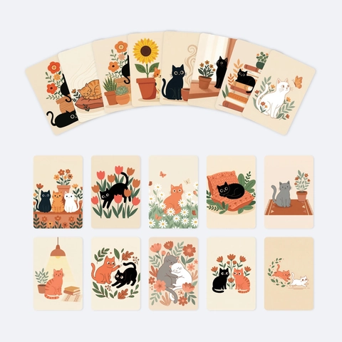 Vintage Cat Illustration Greeting Cards Healing Style Plant And Cat Message Cards For Gift Desktop Decor Stationery