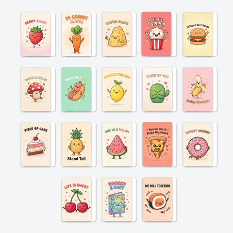Cartes Vœux Amusantes Jeux Mots Nourriture Illustrations Fruits Aliments Pour Décoration Cadeau