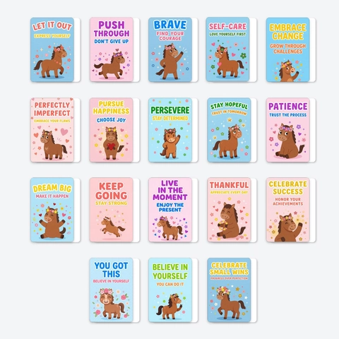Cartoon Pony Motivational Encouragement Cards Set Bright Style Colorful Affirmation Greeting Cards For Kids Student Daily Gifts
