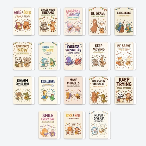 Cartes de Motivation Musicales d'Animaux de Dessin Animé Jolies Cartes de Citations d'Encouragement Positives Style Dessiné à la Main pour Étudiants
