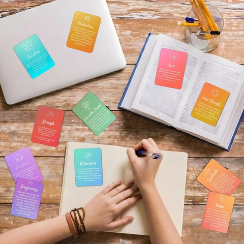 Coffret de Cartes d'Affirmation Dégradé Arc-en-Ciel pour la Méditation Pleine Conscience Citations Positives Décoration de Bureau