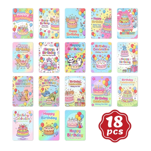 Collection de Cartes de Voeux Joyeux Anniversaire Motifs Animaux de Dessin Animé Mini Cartes de Message pour Fête Cadeau