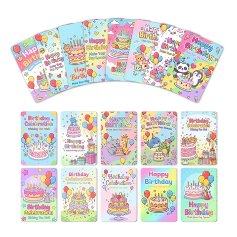 Ensemble de Cartes de Vœux d'Anniversaire Animaux de Dessin Animé en Papier Couché Cartes de Vœux pour Enfants Amis Famille Fête Kawaii Style Japonais Papeterie Cartes de Message Cadeau