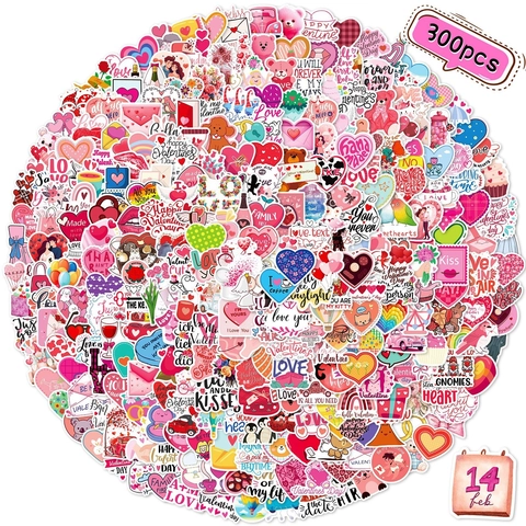 Valentine's Day Stickers Pink Heart Bear Rose Patterns Waterproof Decorative Decals For Wedding DIY Gift Scrapbooking