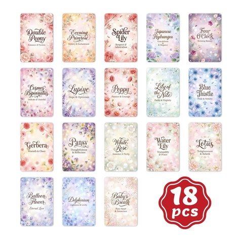 Watercolor Floral Language Decorative Cards Coated Paper Aesthetic Plant Illustration Message Cards For Journaling Gift Decoration
