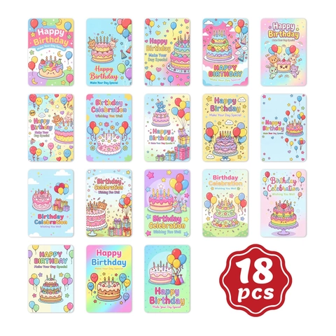 Happy Birthday Greeting Cards Cute Cartoon Animal Cake Balloon Pattern Small Message Note Cards For Party Celebration Gift
