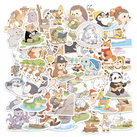 Assorted Cute Cartoon Animal Stickers Waterproof PVC Aesthetic Decals For Scrapbooking Journal Laptop Decoration Gift Kids