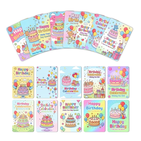 Happy Birthday Greeting Cards Cute Cartoon Animal Cake Balloon Pattern Small Message Note Cards For Party Celebration Gift
