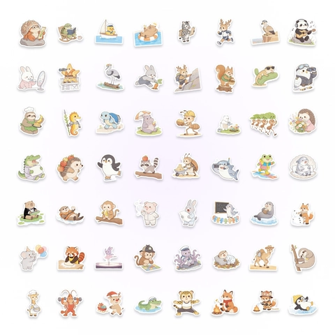 Assorted Cute Cartoon Animal Stickers Waterproof PVC Aesthetic Decals For Scrapbooking Journal Laptop Decoration Gift Kids