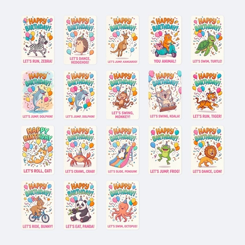 Biglietti d'Auguri Compleanno Tema Animali Cartoni Animati Assortiti Biglietti Messaggio in Cartoncino per Feste Bambini