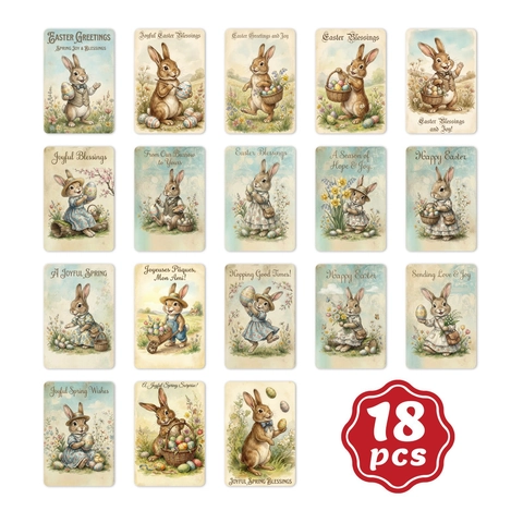 Vintage Easter Greeting Cards With Rabbit And Egg Illustrations For Spring Party Decorations Gift Cardboard Postcards