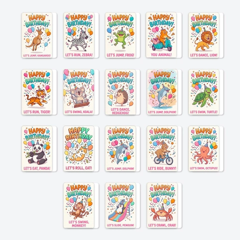 Colorful Cartoon Animal Birthday Greeting Cards With Balloons Panda Zebra Pattern For Kids Birthday Party Stationery
