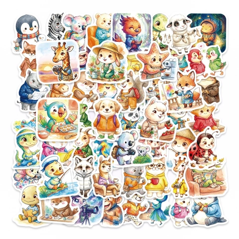 Mignons Autocollants d'Animaux à l'Aquarelle pour Scrapbooking Enfants Ordinateur Portable Coque de Téléphone Papeterie