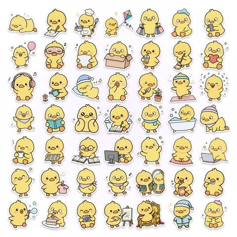 Cute Yellow Duck Cartoon Stickers Waterproof PVC Decorative Decals For Laptop Luggage Phone Case DIY Scrapbook Craft