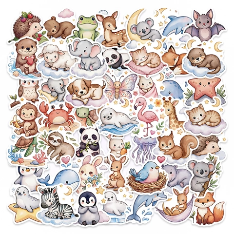 Schattige Cartoon Dieren Stickers Aquarel Stijl Waterdicht PVC Decals Voor Laptop Telefoon Dagboek Scrapbook DIY Decoratieve Schrijfwaren