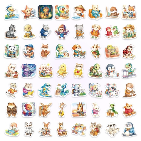Mignons Autocollants d'Animaux à l'Aquarelle pour Scrapbooking Enfants Ordinateur Portable Coque de Téléphone Papeterie