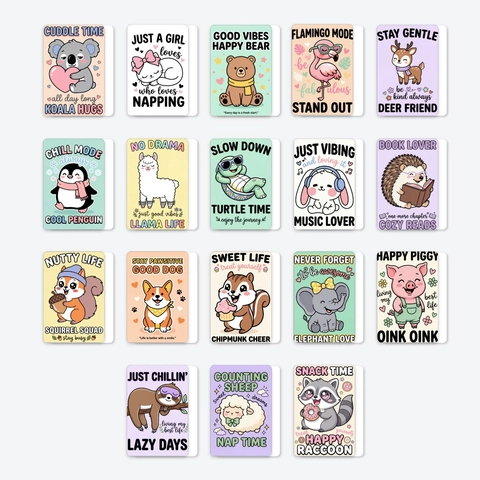 Cartes Décoratives Mignonnes d'Animaux de Dessin Animé Citations Inspirantes Mini Cartes de Vœux pour Déco Scrapbooking