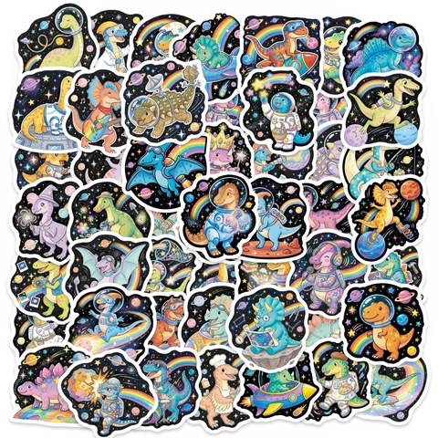 Cute Cartoon Space Dinosaur Astronaut Waterproof PVC Stickers For Water Bottle Laptop Suitcase Scrapbooking DIY Decorative Stickers