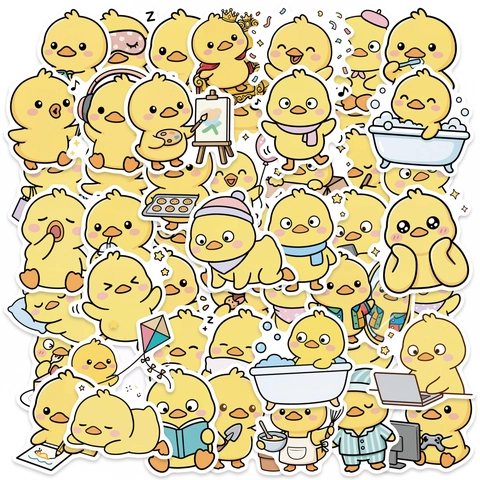 Cute Yellow Duck Cartoon Stickers Waterproof PVC Decorative Decals For Laptop Luggage Phone Case DIY Scrapbook Craft