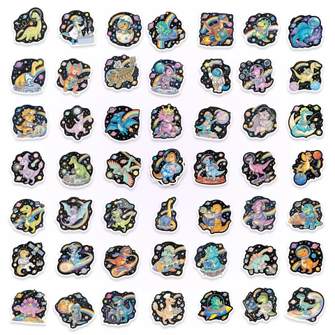 Cute Cartoon Space Dinosaur Astronaut Waterproof PVC Stickers For Water Bottle Laptop Suitcase Scrapbooking DIY Decorative Stickers