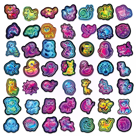Neon Leuchtende Cartoon Tier Aufkleber Wasserdicht PVC Deko Decals Für Laptop Handyhülle Helm Skateboard Kinder Teenager Geschenk