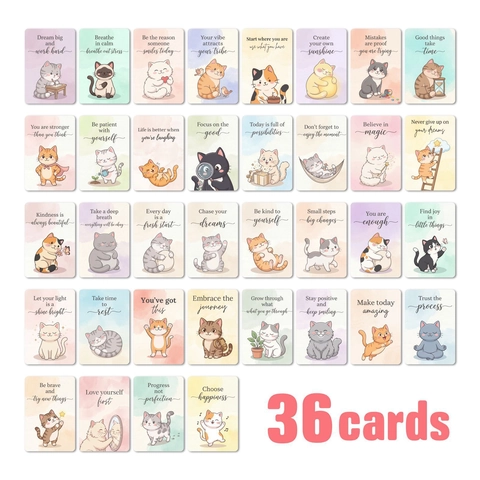 Simpatiche Carte Motivazionali con Gatti Cartone Animato Biglietti di Affermazione Citazioni Positive per Bambini Studenti Regalo