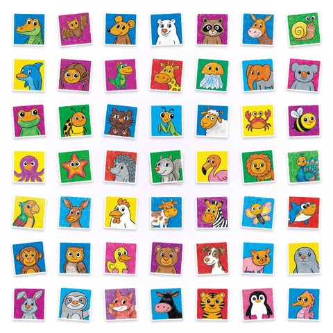 Cute Cartoon Animal Stickers Crayon Hand Drawn Style Square Decorative Decals For Scrapbook DIY Stationery Kids School Gift