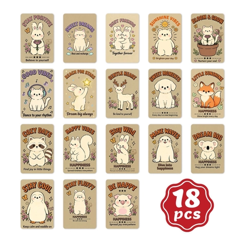 Cartoline Motivazionali con Animali dei Cartoni Animati Disegnate a Mano Con Testo Inglese Positivo Carte Regalo Decorative