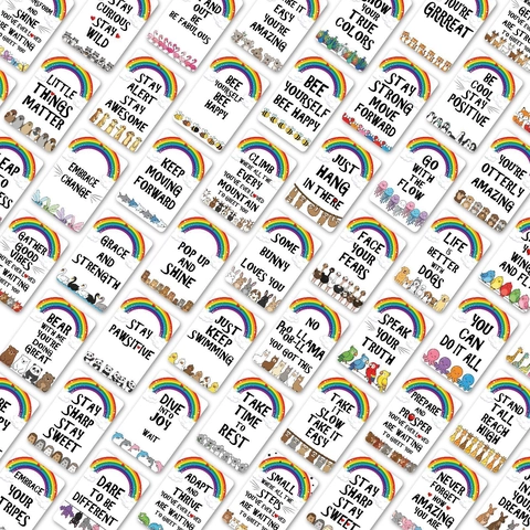 Rainbow Animal Motivational Greeting Cards Set Art Paper Cartoon Inspirational Cards For Kids Students Small Fresh Cards