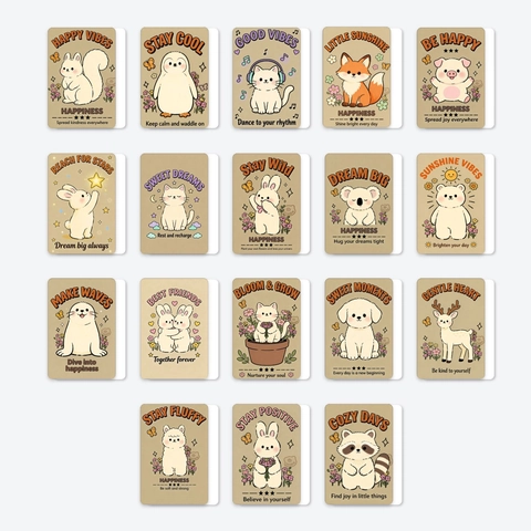 Cartoline Motivazionali con Animali dei Cartoni Animati Disegnate a Mano Con Testo Inglese Positivo Carte Regalo Decorative