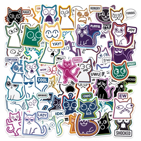 Abstract Cat Emoji Stickers Funny Cartoon DIY Graffiti Decals For Laptop Scrapbook Luggage Waterproof PVC Sticker Set