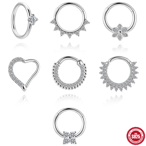 925 Sterling Zilver Moissanite Piercing Oorbellen Vrouwen Hart Bloem Madeliefje Kraakbeen Studs Neusring Sieraden