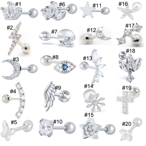 925 Sterling Silver Ear Cartilage Studs Zirconia Star Moon Evil Eye Barbell Stud Earrings For Women Piercing Jewelry