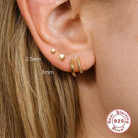 925 Sterling Silver Simple Smooth Round Flat Head Internal Thread Piercing Stud Earrings Mini Micro Ear Cartilage Jewelry