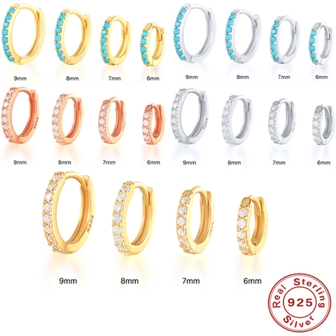 925 Sterling Silver Huggie Hoop Earrings For Women Minimalist Inlaid Cubic Zirconia Turquoise Small Cartilage Earrings Gold White Rose Gold Plated Fashion Jewelry
