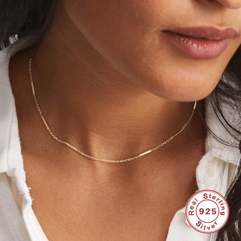 Minimalistische 925 Sterlingsilber Halskette Für Damen Geometrische Bar Link Boxkette Gold Silber Plattiert Eleganter Modeschmuck Für Den Alltag