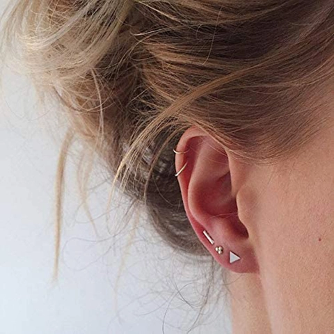 Geometric Stud Earrings Set For Women 925 Sterling Silver Earring Post Minimalist Triangle Ball Disk Bar Jewelry