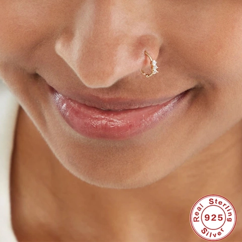 925 Sterling Zilver Vergulde Neusring Marquise Zirkonia Piercing Sieraden Minimalistisch Ear Cuff Voor Vrouwen