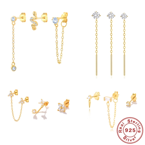 925 Sterling Silver Earring Collection Zirconia Snake Flower Stud Earrings Minimalist Chain Tassel Earring Set For Women