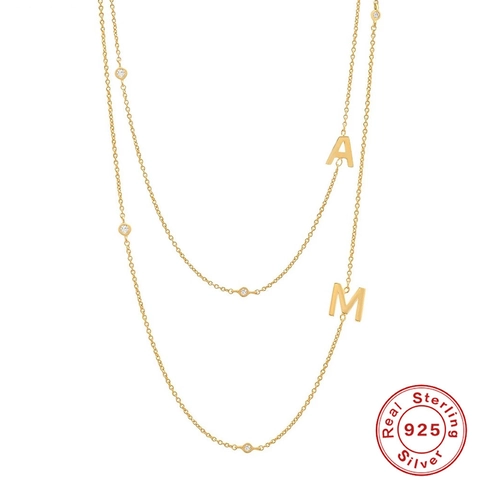 Collier Lettre Initiale en Argent Sterling 925 Plaqué Or avec Zircone Chaîne de Clavicule Style Vintage Minimaliste Bijoux