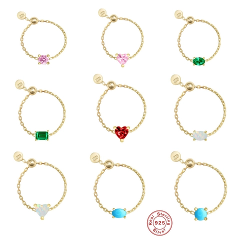 925 Sterling Silber Verstellbarer Kettenring Für Damen Vergoldet Zirkonia Opal Türkis Herz Quadrat Rund Schmuck Geschenk